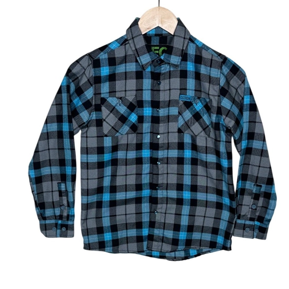 Dixxon Flannel Co DFC Youth Plaid Button Down Long Sleeve Shirt size Medium Blue